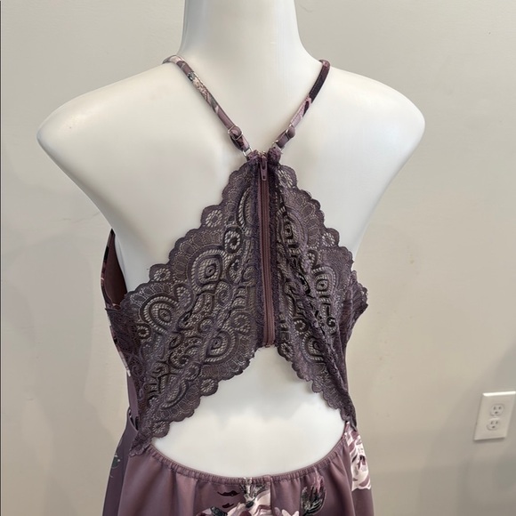 Trac Large Purple Floral Rose Halter Mini Dress - Picture 5 of 9